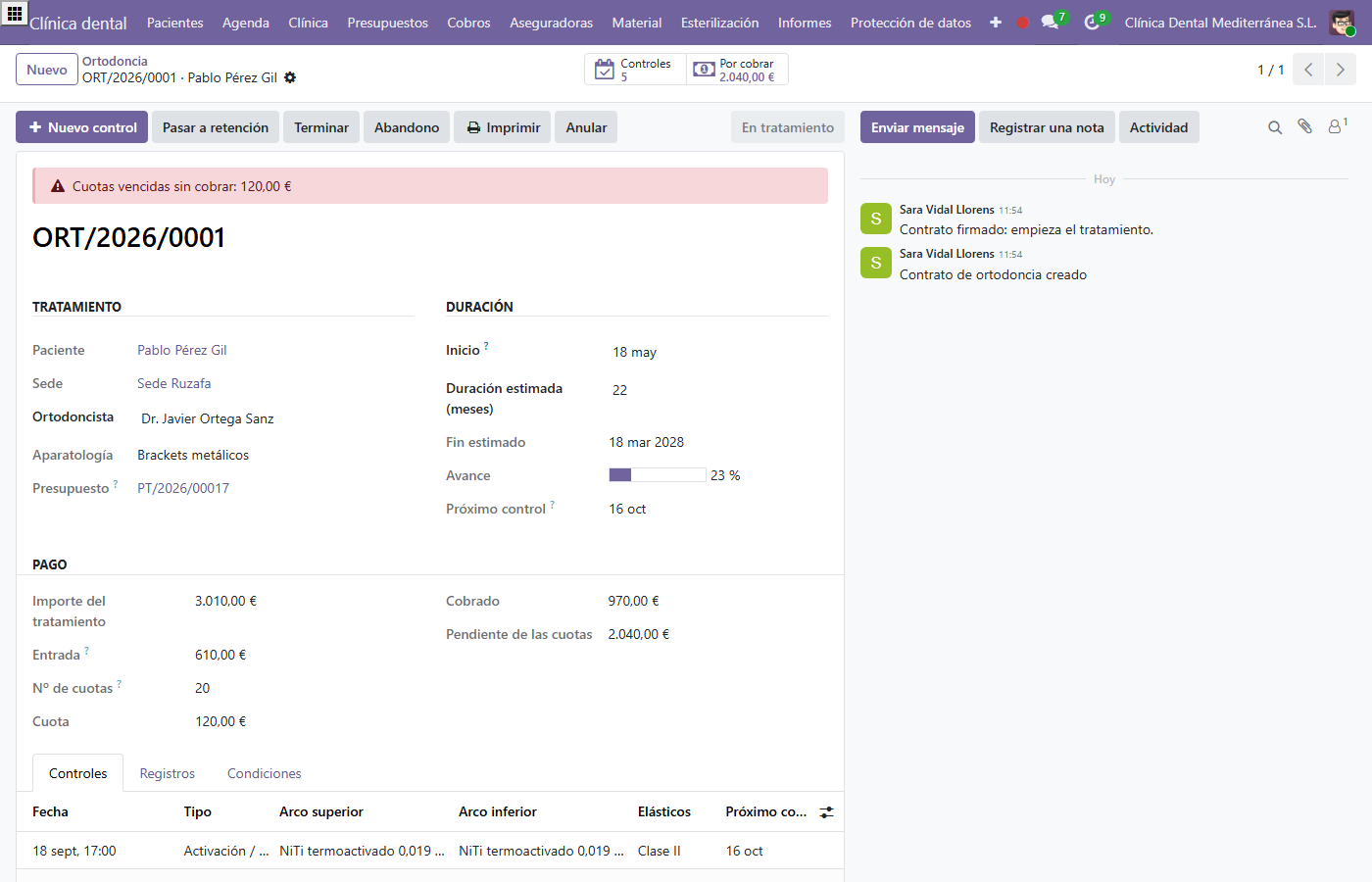 Contrato y seguimiento de tratamiento de ortodoncia en Odoo